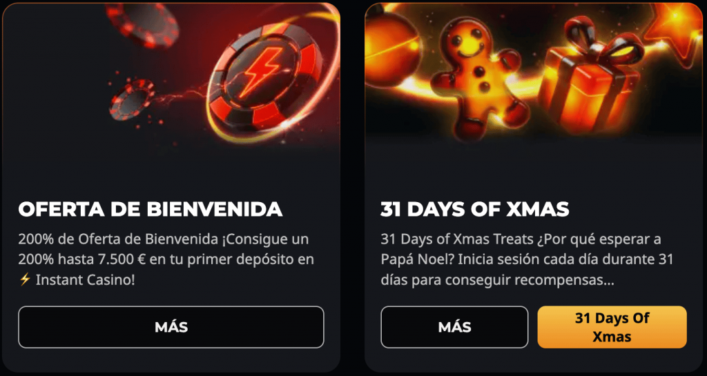 Sistema de bonos y promociones en Instant Casino
